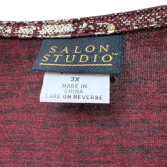 Salon Studio Metallic Top Plus Size 3X Red Gold Womens Stretch Tunic Holiday - Picture 6 of 8